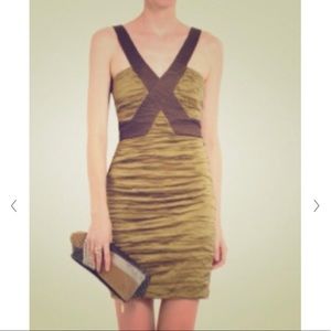 BCBGMaxazria Simsom Taffeta Crinkle Olive Dress